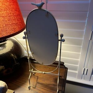 Vintage Oval Standing Mirror with Bird Accent